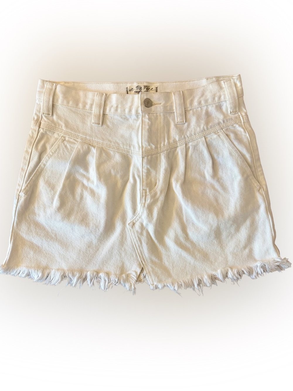 Free People Side Car Denim Mini Skirt Raw Hem White Size 27 Summer Beach